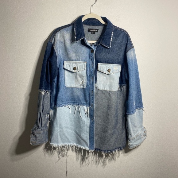 Retrofete | Perri Indigo Patchwork Jean Jacket Sz: XL - Picture 3 of 10